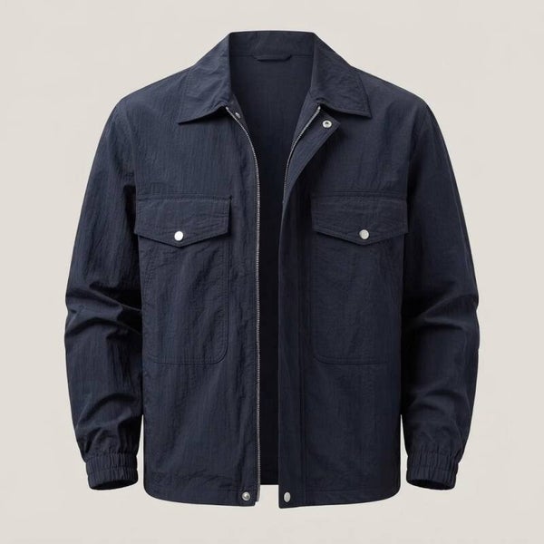 Men's Navy Utility Full-Zip Jacket - Minimalist Workwear Jacket - Casual Overshirt