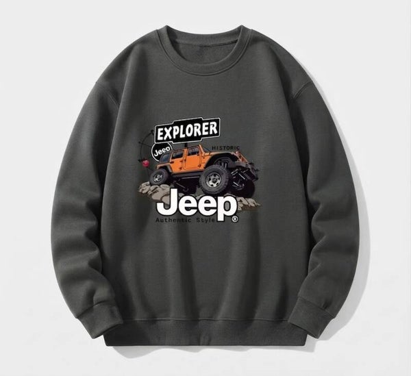 Jeep Wrangler Explorer Off-Road Graphic Crewneck Sweatshirt - Orange Wrangler JK 4x4 Rock Crawler Shirt