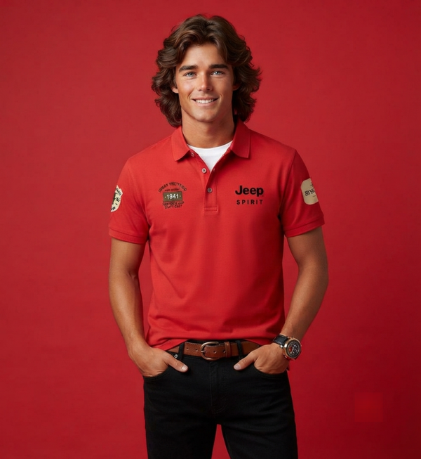 Jeep Spirit Men's Casual Embroidered Short-Sleeve Polo Shirt