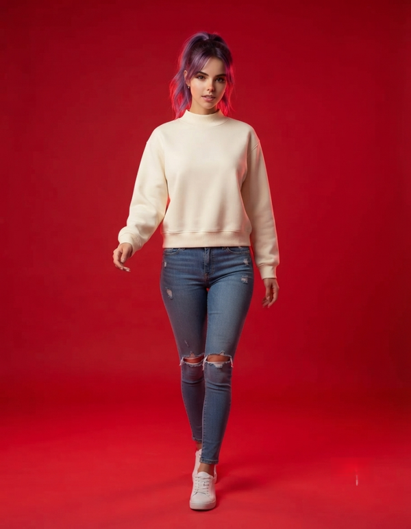 Essential Fleece Mock-Neck Crew Sweatshirt