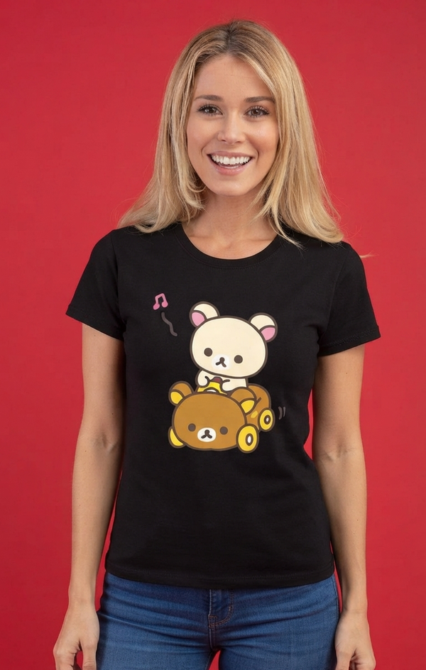 Kawaii Korilakkuma Riding Rilakkuma Car Graphic T-Shirt