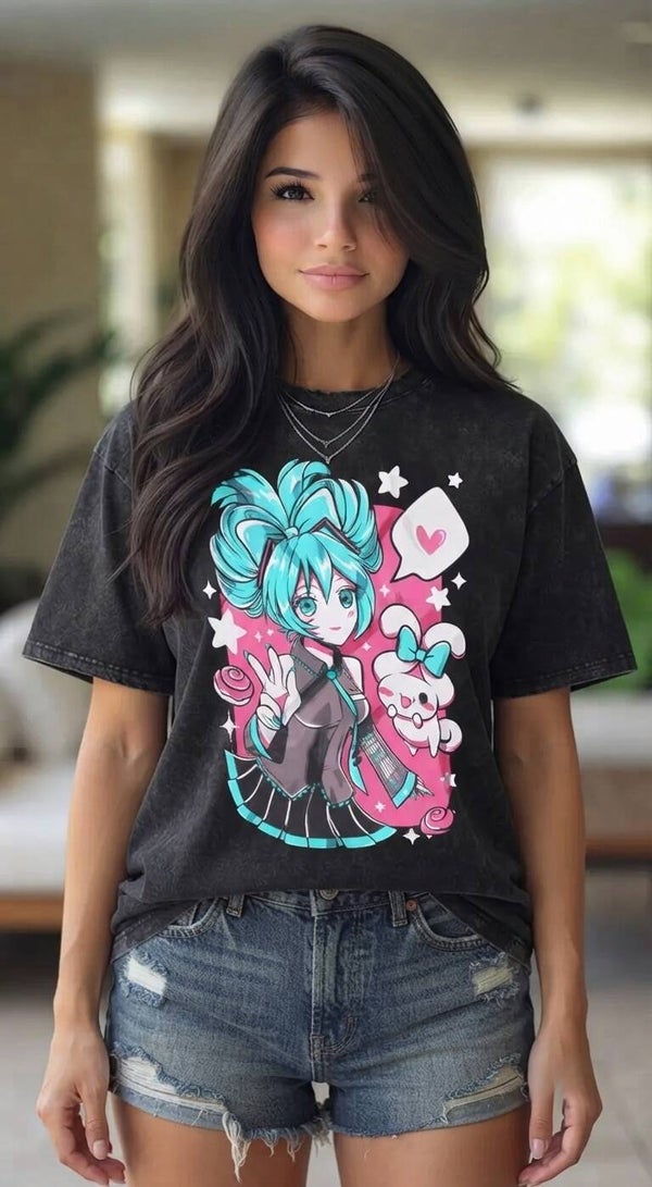 Kawaii Twin‑Tail Anime Graphic Tee