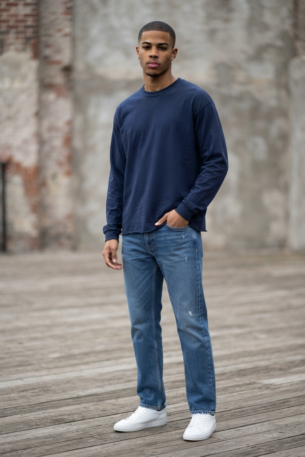 Unisex Raw Hem Long Sleeve T-Shirt