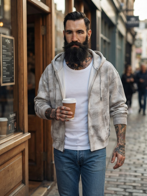 Dirty Washed Zip-Up Fleece Hoodie