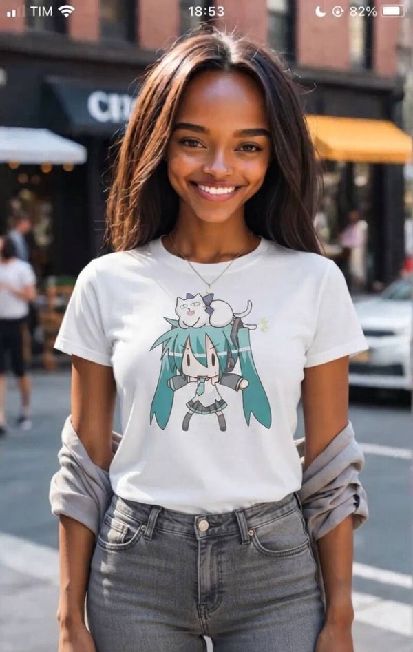 Kawaii Miku‑Style Cat Lift T‑Shirt