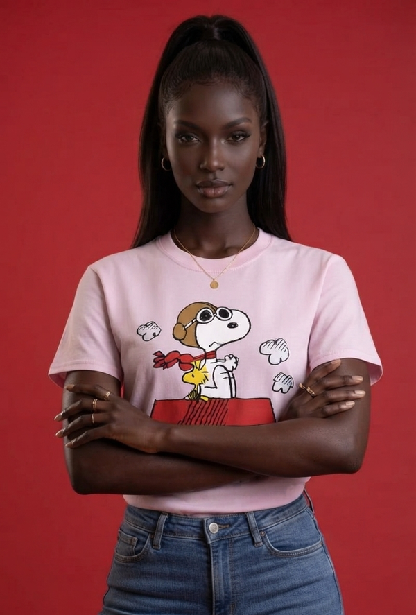 Peanuts Flying Ace Snoopy and Woodstock Pink Graphic T-Shirt