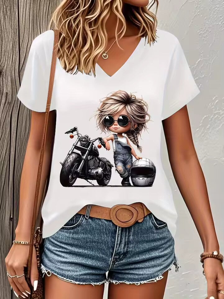 Motorcycle Vintage T-shirt V Neck