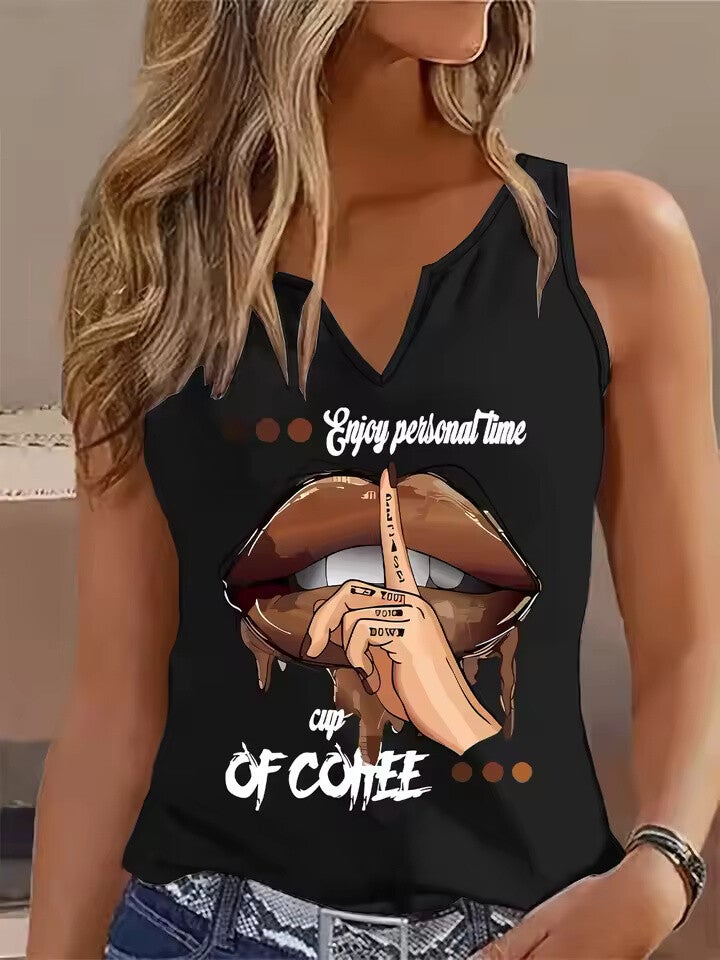 Ulzzang Lips Graphic Sleeveless Tank Top