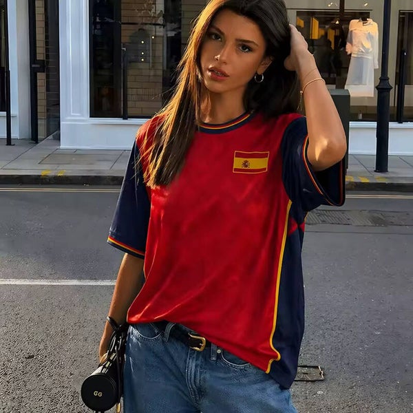 Spain Soccer Jersey Spain Flag Football Fan Shirt summer oversize O-neck Breathable Mesh Jersey