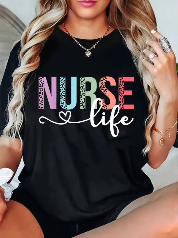 Nurse Life RN LPN CNA Leopard Nurse Week Healthcare T-Shirt
