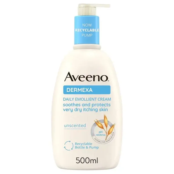Aveeno Dermexa Daily Emollient Cream, Soothing Oat & Ceramides, Unscented, 500ml