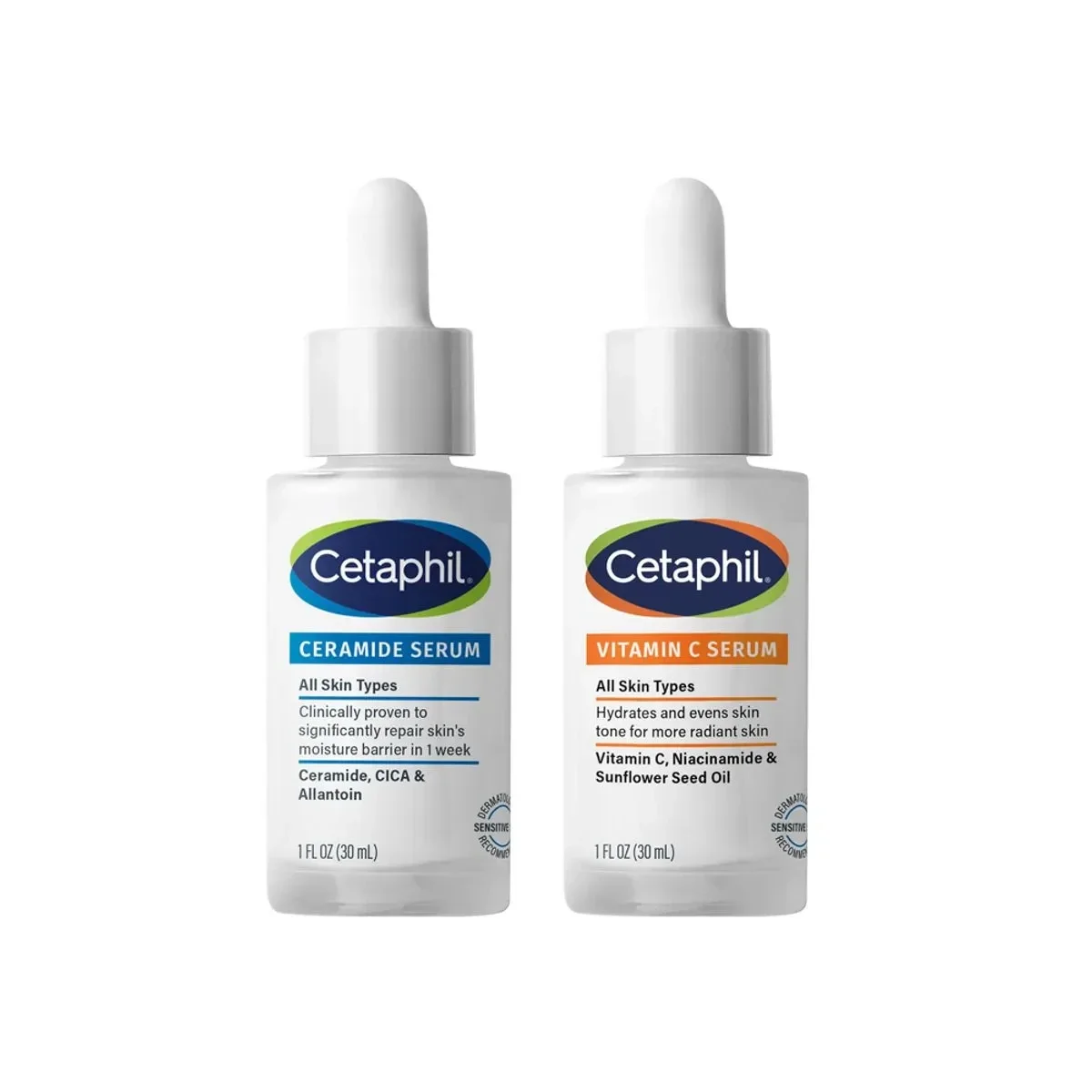 Cetaphil Daily Serum Duo Bundle (2 x 1oz / 30ml) – Radiance Vitamin C Serum & Hydrating Ceramide Barrier Serum for Sensitive Skin (Fragrance-Free)
