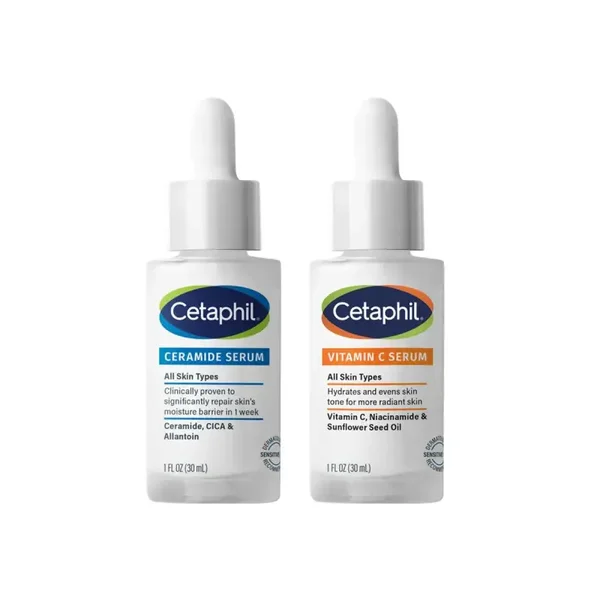 Cetaphil Daily Serum Duo Bundle (2 x 1oz / 30ml) – Radiance Vitamin C Serum & Hydrating Ceramide Barrier Serum for Sensitive Skin (Fragrance-Free)