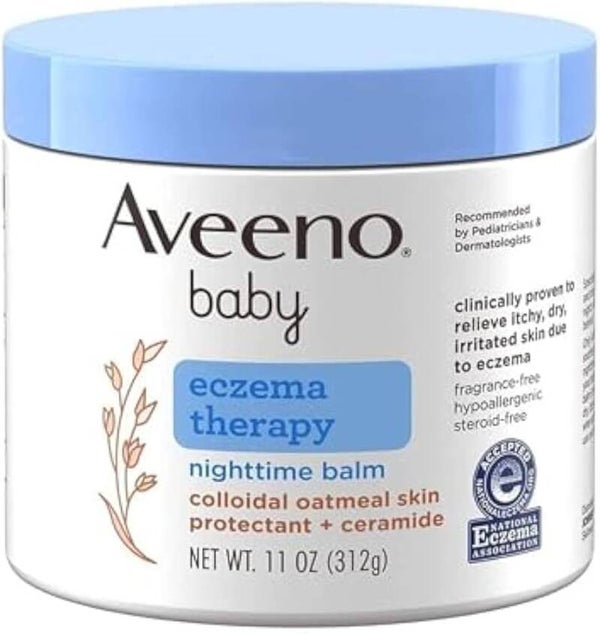 Aveeno Baby Nighttime Moisturizing Body Balm 11 oz (312g) – Colloidal Oatmeal & Ceramide Skin Barrier Protectant for Sensitive Skin (Fragrance-Free)