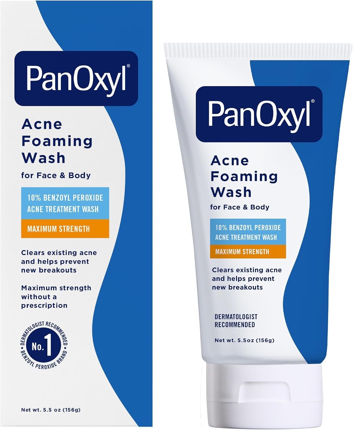 PanOxyl Foaming Wash with 10% Benzoyl Peroxide - Face and Body Wash, 156g