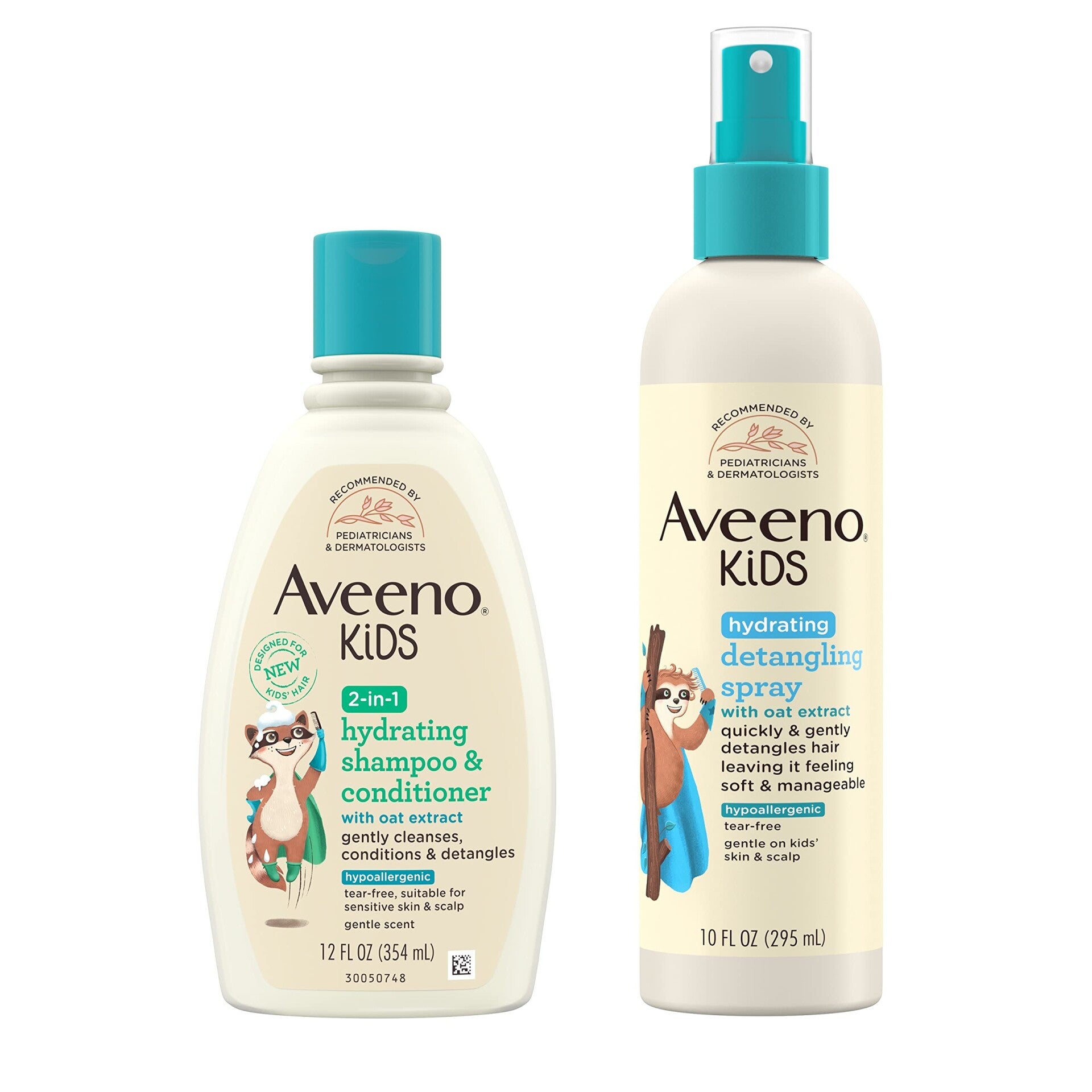 Aveeno Kids Haircare Duo Bundle – 2-in-1 Hydrating Shampoo & Conditioner 354ml (12 fl oz) + Leave-In Detangling Spray 295ml (10 fl oz) with Oat Extract (Tear-Free)