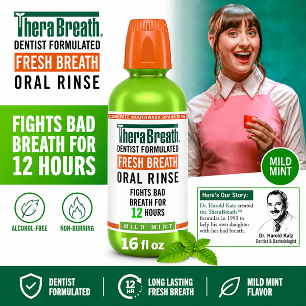 TheraBreath Fresh Breath Oral Rinse in Mild Mint 500ml.
