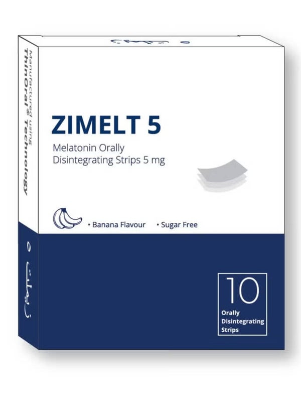 ZIMELT 5 Melatonin Orally Disintegrating Strips 5mg (10 Strips) – Fast-Dissolving Sugar-Free Nighttime Rest Support (Banana Flavor)