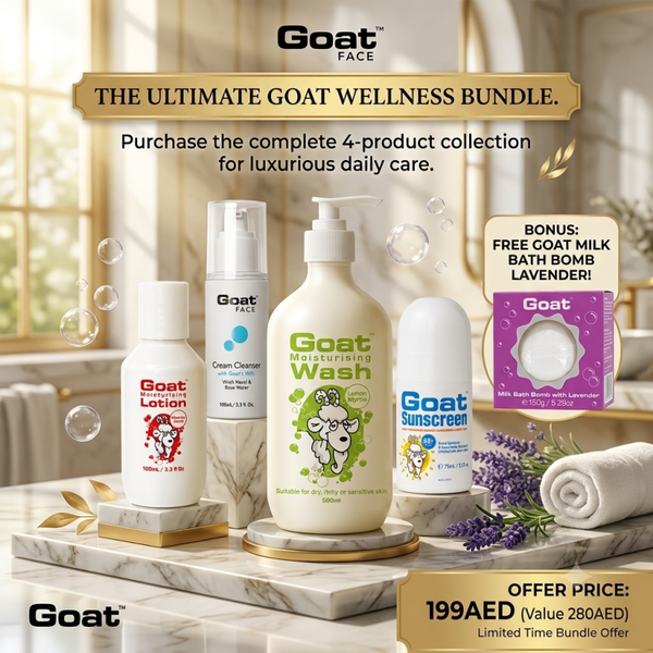 Goat Milk Premium Skincare 4-Piece Bundle with Manuka Honey, Lemon Myrtle & Face Cleanser – Includes Free Lavender Bath Bomb