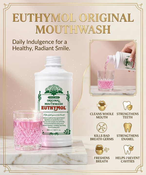 Euthymol Original Heritage Mouthwash, Long-Lasting Fresh Breath Oral Rinse - 500ml-Pack of 3