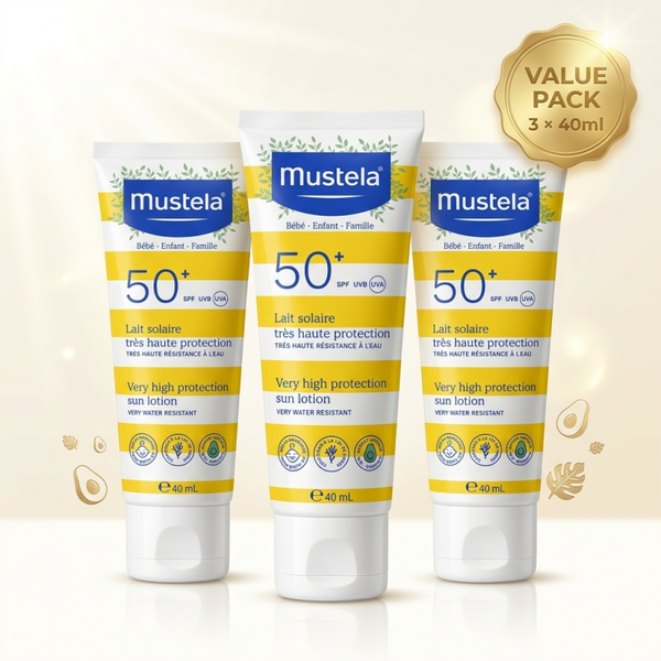 Mustela Very High Sun Protection Mineral Lotion SPF 50+ (Pack of 3 - Value Pack) – Gentle Broad Spectrum Sunscreen for Delicate & Sensitive Skin (Water-Resistant)