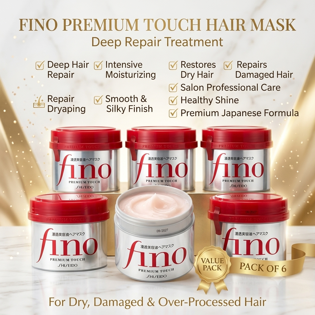 Shiseido Fino Premium Touch Hair Mask 230g (Pack of 6 - Value Pack) – Deep Conditioning Treatment for Dry & Damaged Hair