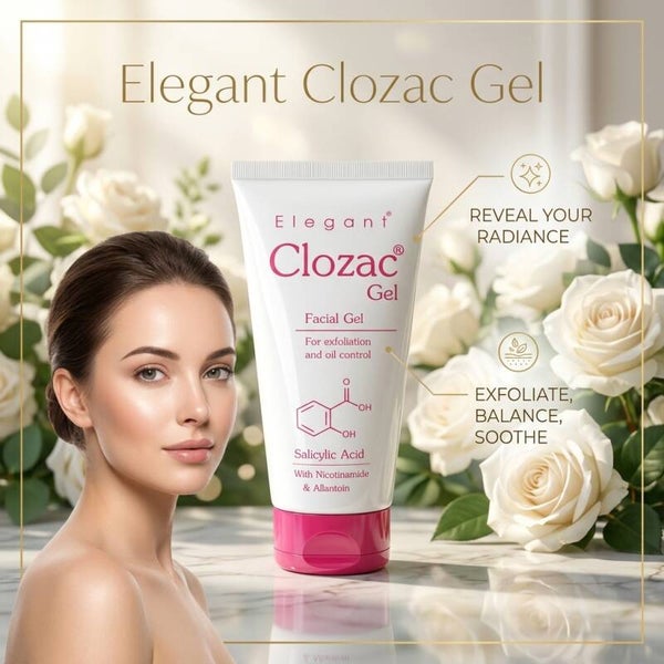 Elegant Clozac Clarifying Facial Gel with Salicylic Acid & Niacinamide (50g) – Oil Control & Pore Cleansing Skincare