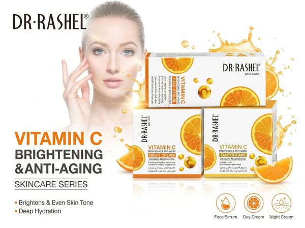 DR. RASHEL Vitamin C 3-Piece Radiance Skincare Set – Brightening Face Serum (50ml), Antioxidant Day Cream (50g) & Nourishing Night Cream (50g)
