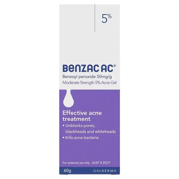 Benzac AC 5.0% Moderate Acne Gel 60g, Kills up to 94% of Acne Bacteria