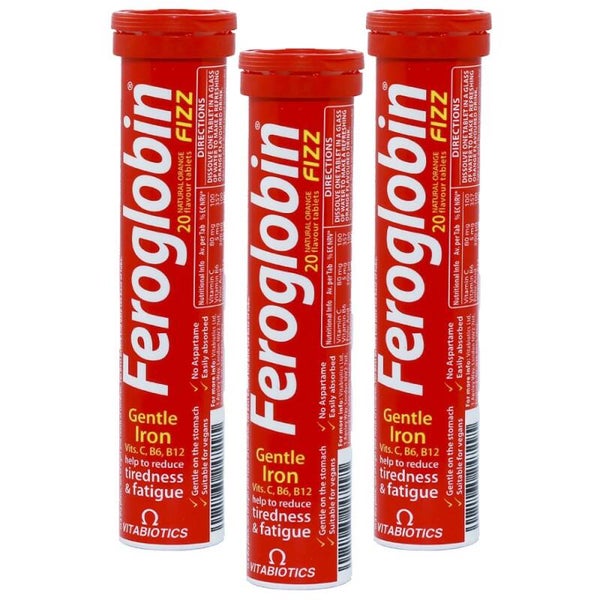 Vitabiotics Feroglobin Fizz Effervescent Iron Tablets (20 Count, Natural Orange) – Gentle Iron Supplement with Vitamin C, B-Complex & Zinc for Daily Energy & Vitality