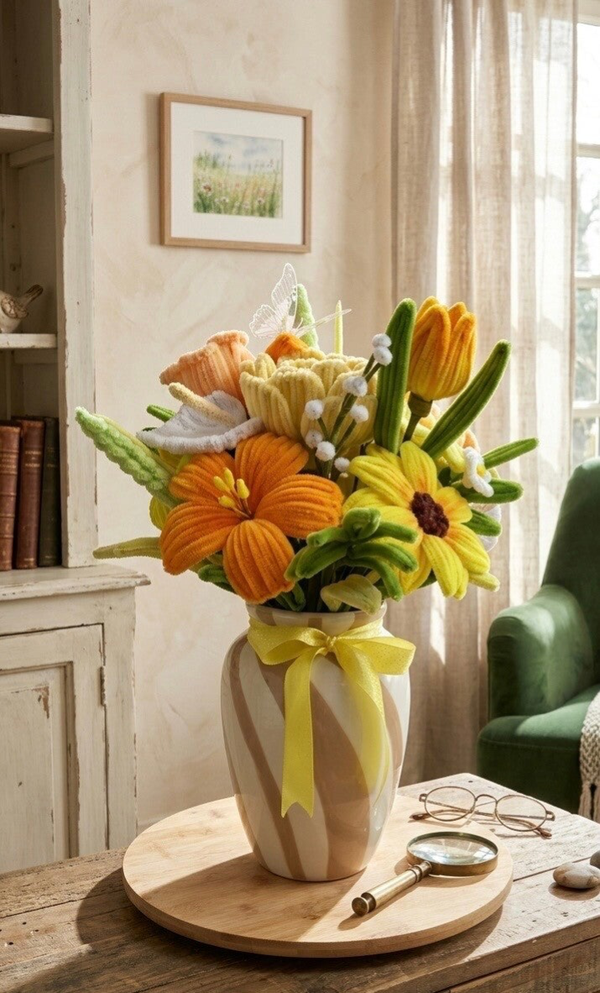 Bouquet vase élégant jaune