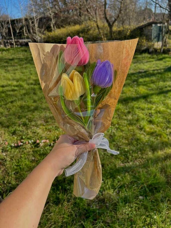 Bouquet de trois tulipes colorées