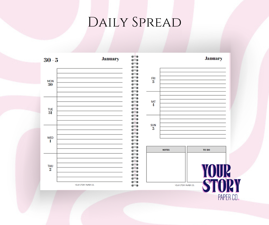 1 Week on 2 pages + Notes + To do List 2026