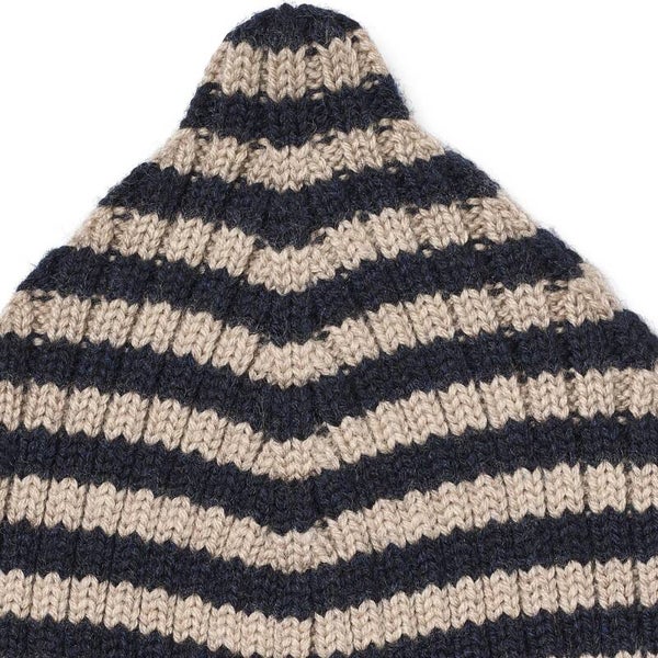 Wheat beanie topper  navy striped