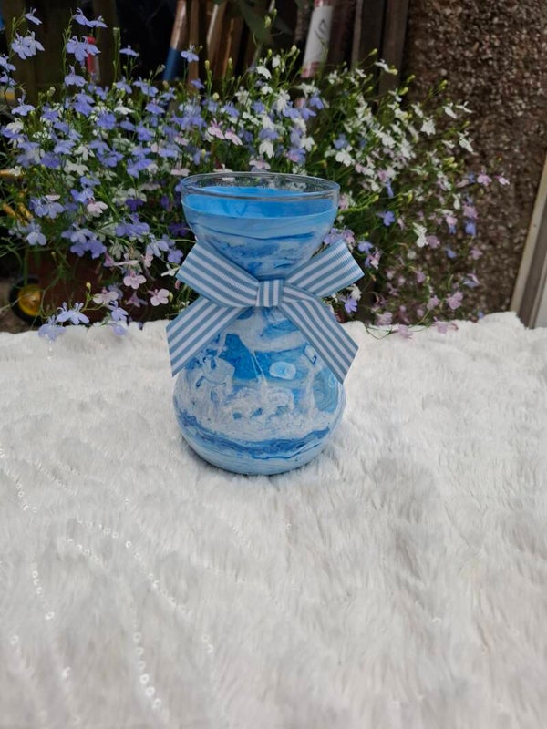 Blue pour painted vase with bow