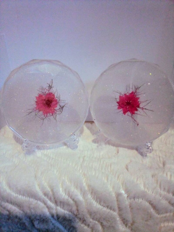 White/Pink flower set of two coasters