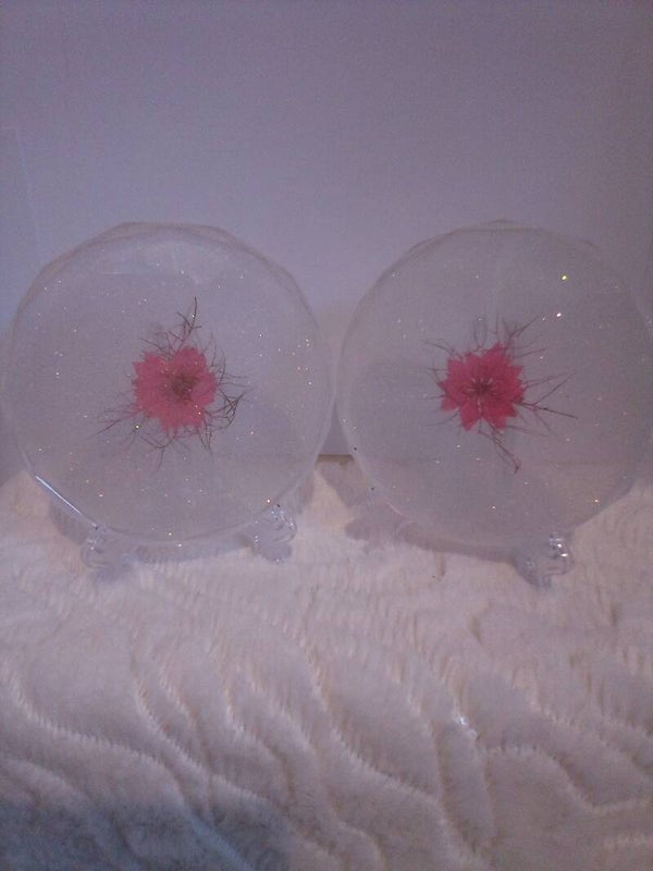 White glitter coasters flower design