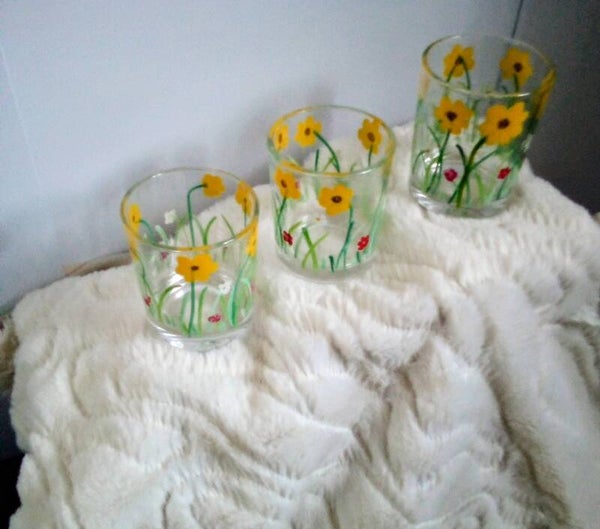 Three handmade decorative glasses