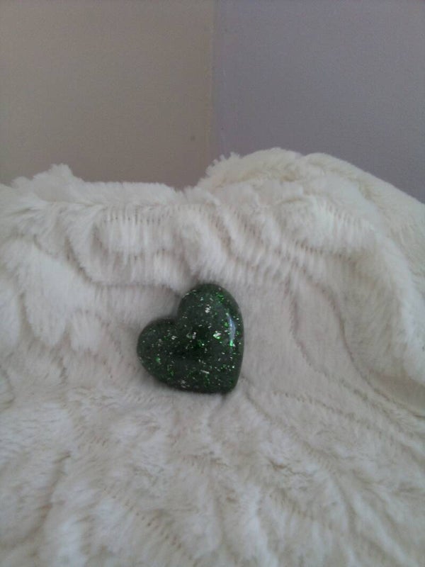 Green resin love heart
