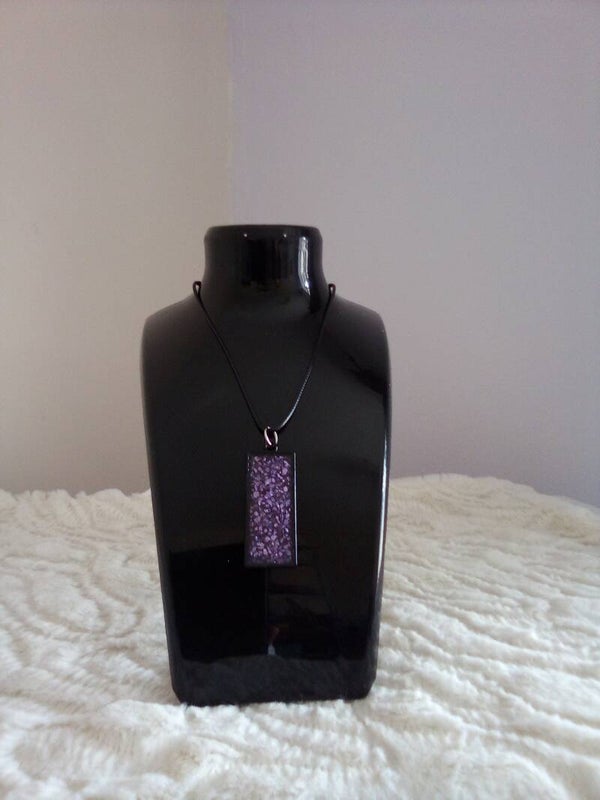 Resin rectangle purple necklace