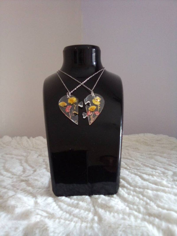 Resin two piece heart necklace