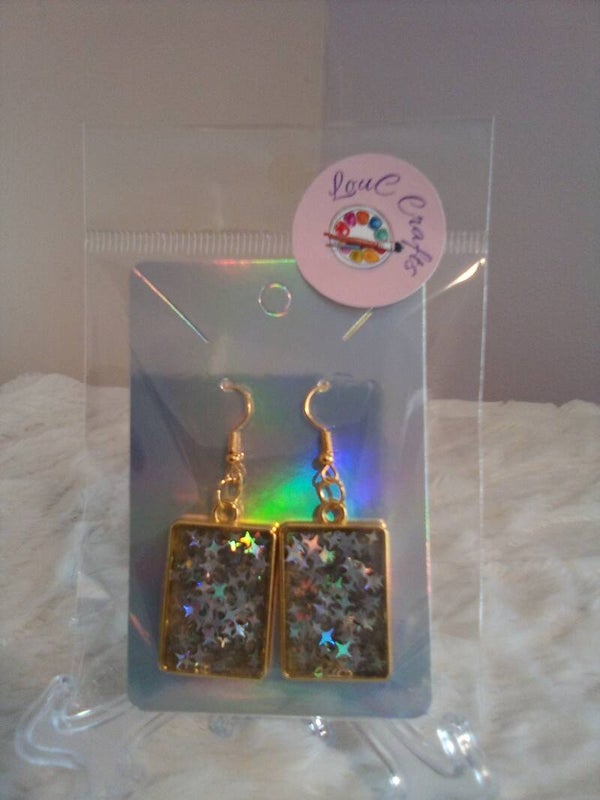 Gold plated resin square earrings