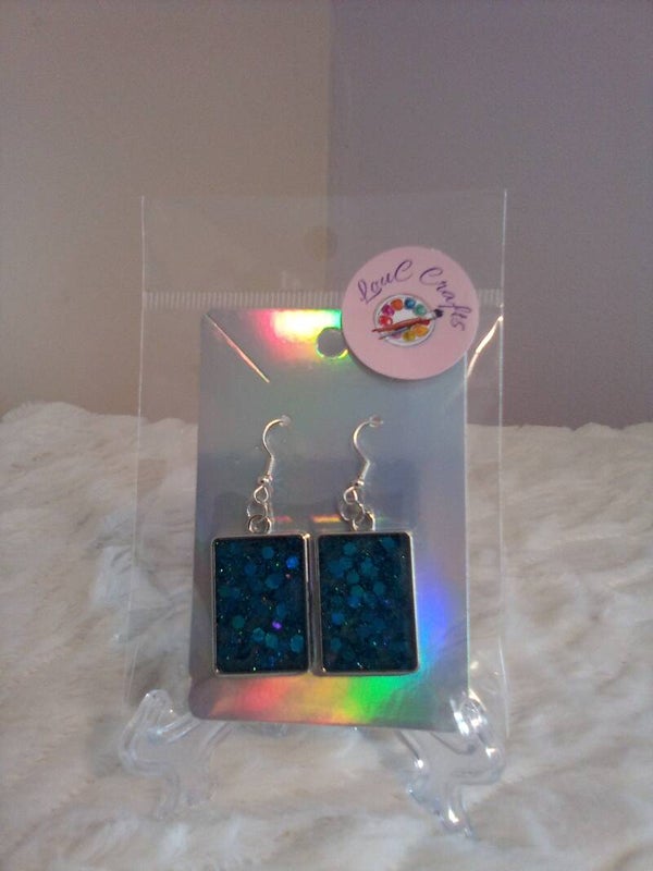 Silver plated resin square earrings