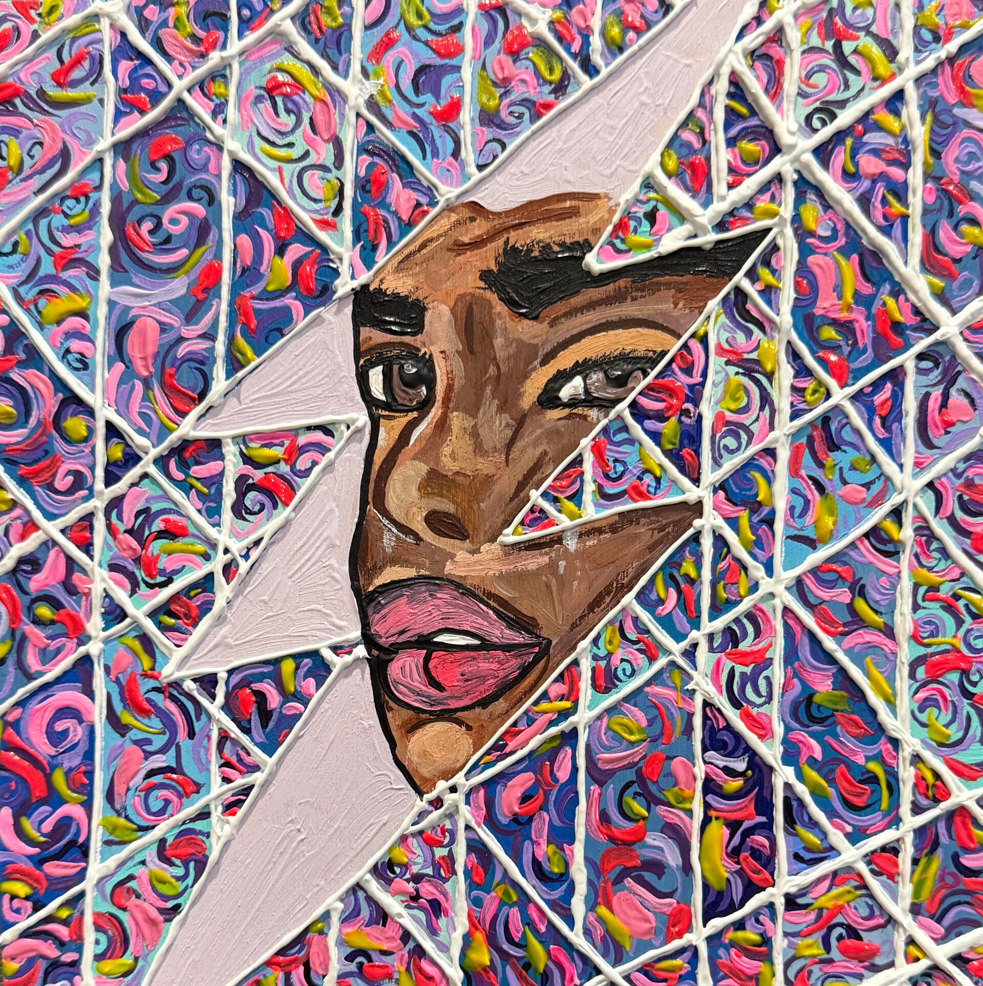 Across The Divide Original Acrylic on Wood 8 x 8 in