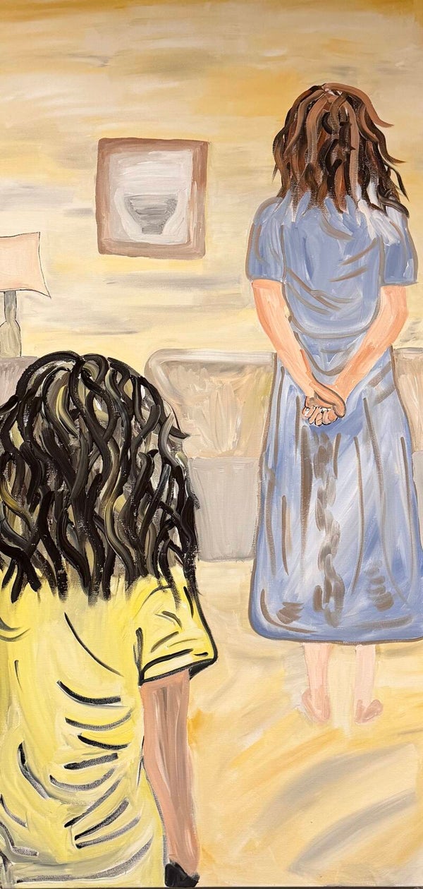 Mother With Her Hands Behind Her Back Original Acrylic Painting on Canvas 24x48