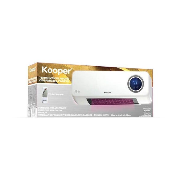 Termoventilatore ceramico a parete inverter 2000W con telecomando aria calda e fredda Kooper