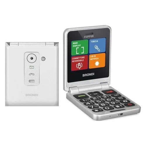 BRONDI FLIPPER CELLULARE GSM DUAL SIM MAXI DISPLAY COLORE BIANCO