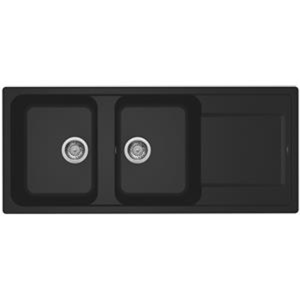 ELLECI Lavello 2 vasche con gocciolatoio , Nero.