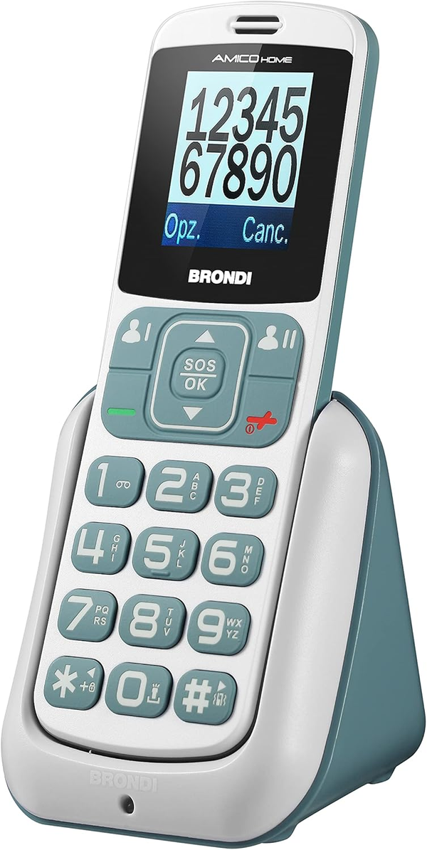 Brondi Amico Home Telefono Cellulare GSM per Anziani con Tasti Grandi, Tasto SOS e Funzione da Remoto, Dual SIM, Volume Alto, Bianco/Grigio
