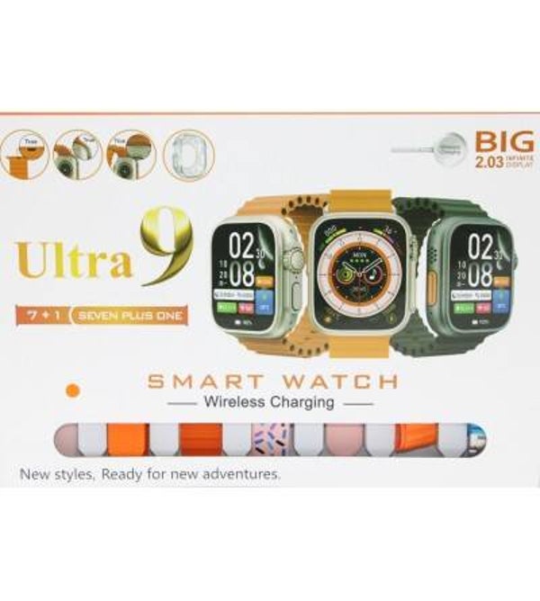 SMART WATCH ULTRA 9 CON 7 CINTURINI CON CARICATORE WIRELESS